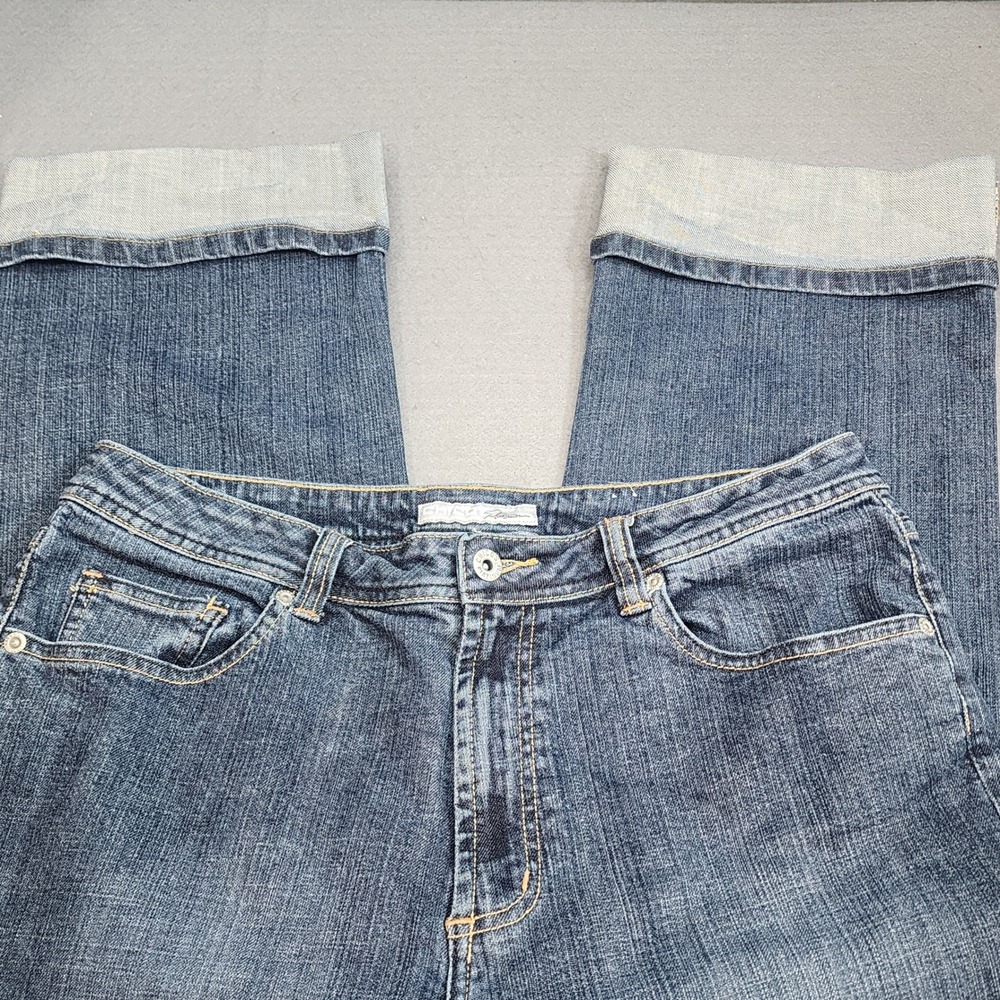 Chico's Platinum Capri Jeans Dark Wash Cuffed Straight Leg Womens Sz 2 L 10‎